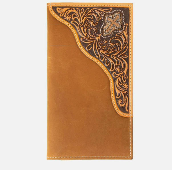 3D Western Wallet Rodeo Leather Cross Floral Brown