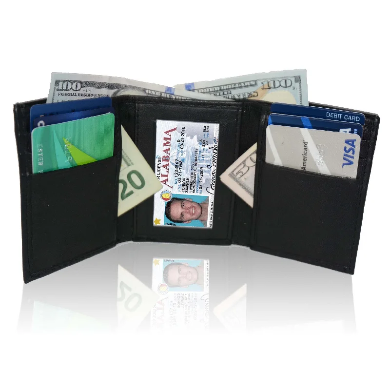 Deluxe Genuine Leather Tri-fold Wallet For Men - Black