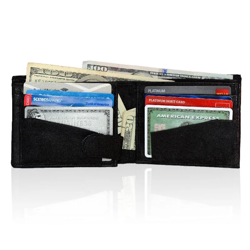 Genuine Men's Extra Capacity Leather Slimfold Wallet - Black