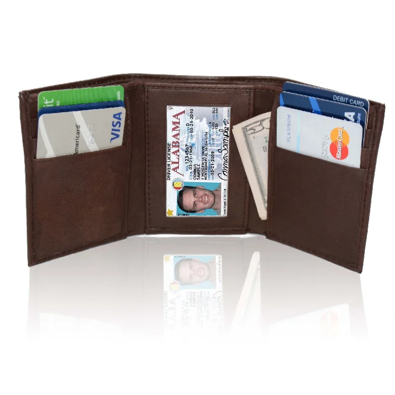 Deluxe RFID-Blocking Genuine Leather Tri-fold Wallet For Men - Brown