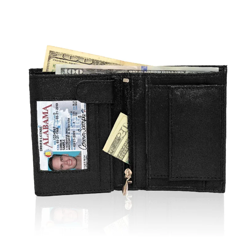 Genuine RFID-Blocking Men's Extra Capacity Leather Wallet - Black