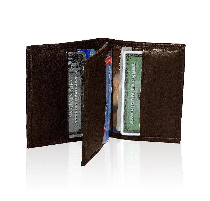 Compact RFID-Blocking Men's Multi-Card Center Flip Bifold Wallet - Brown