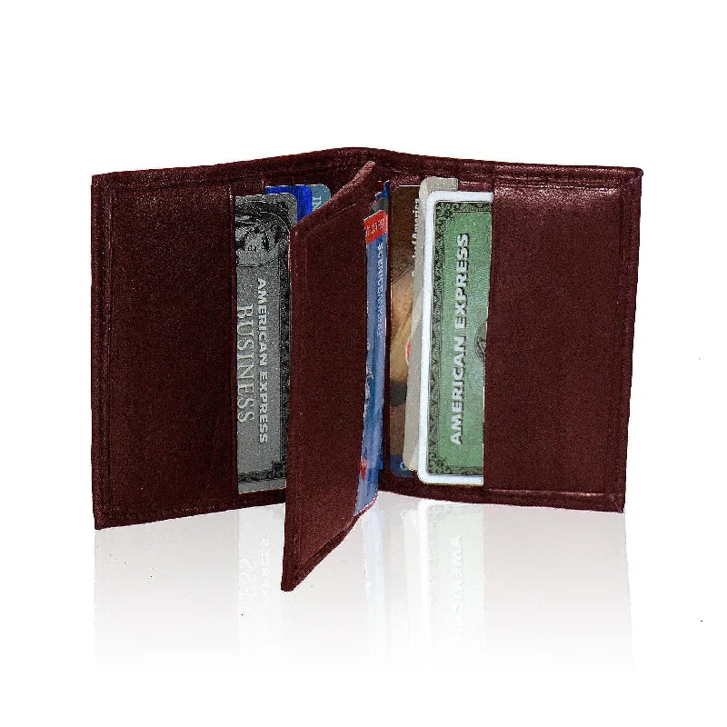 Compact RFID-Blocking Men's Multi-Card Center Flip Bifold Wallet - Burgundy