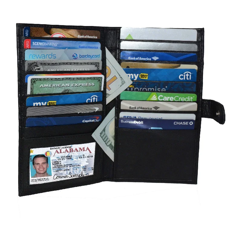 Deluxe RFID-Blocking Soft Leather Bifold with Button Closure - Black