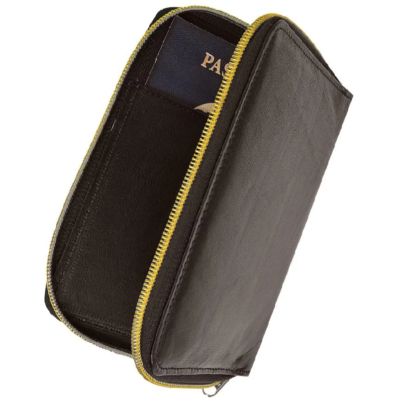 RFID Travel Zip Around Passport Cover-Brown Color