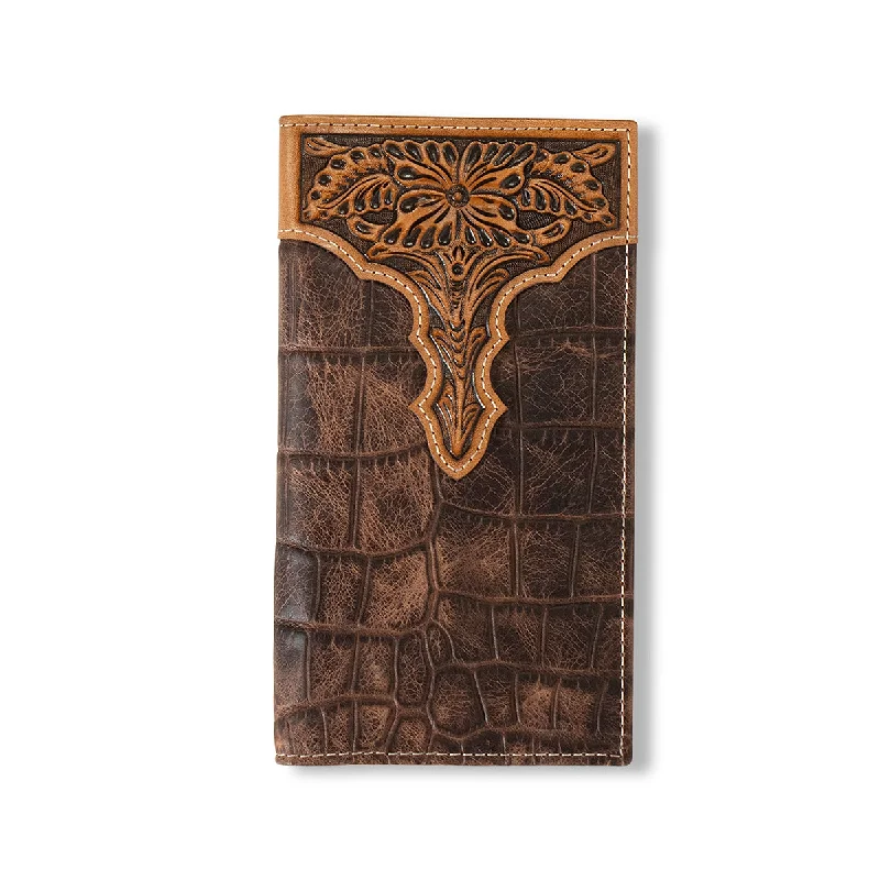 Ariat Croc Floral Embossed Brown Rodeo Wallet