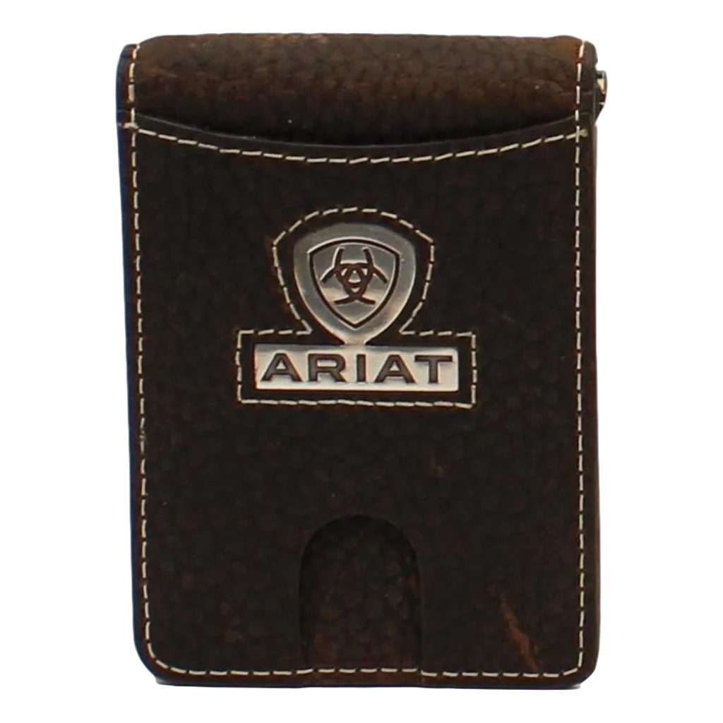 Ariat Logo Concho Rowdy Brown Money Clip Wallet