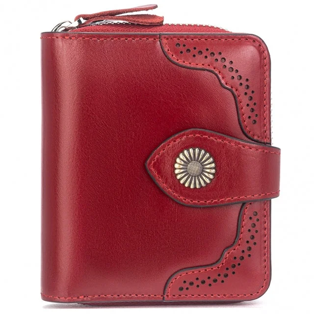 BOSTANTEN Leather Wallets for Women RFID Blocking Zipper Pocket Small Bifold Wallet Card Case