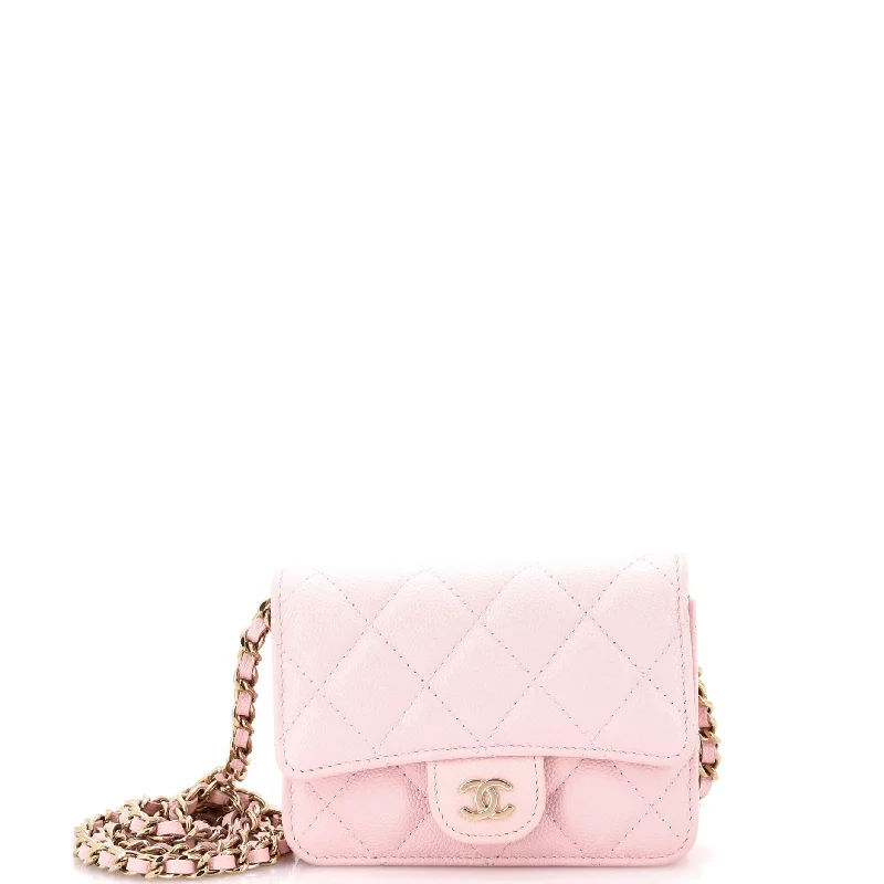 Classic Zip Around Card Holder on Chain Quilted Caviar Mini