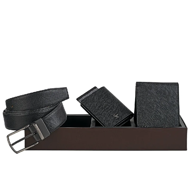 Corporate New Gifts - Set of III Gift Set (Wallet, Belt, Card case) | Color: Black