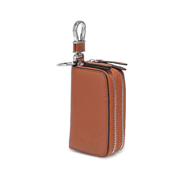 Leather Double Zipper Key Case