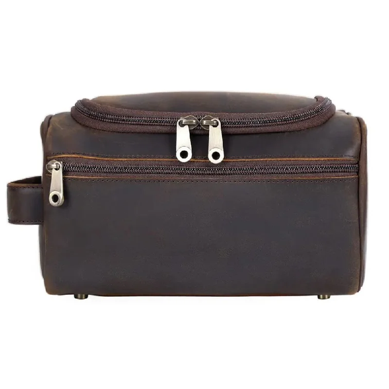 Leather Hanging Toiletry Premium Travel Bag - Dark Brown