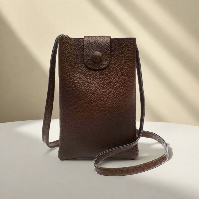 Mobile Sling for Women - Genuine Leather Raw Edge Brown