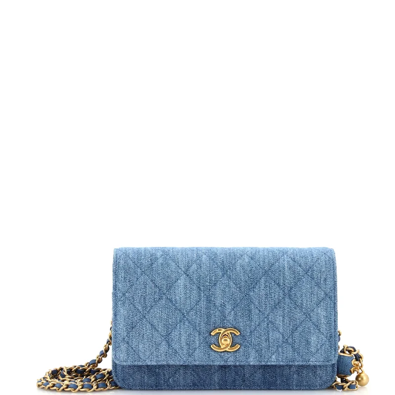 Pearl Crush Wallet on Chain Quilted Denim