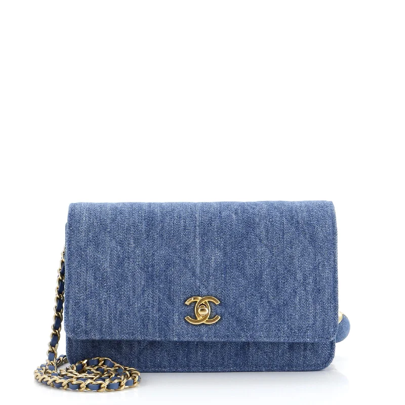 Pearl Crush Wallet on Chain Quilted Denim