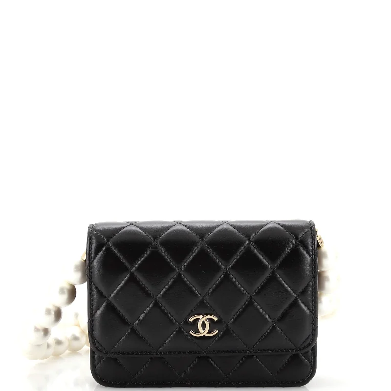 Pearl Strap CC Wallet on Chain Quilted Calfskin Mini