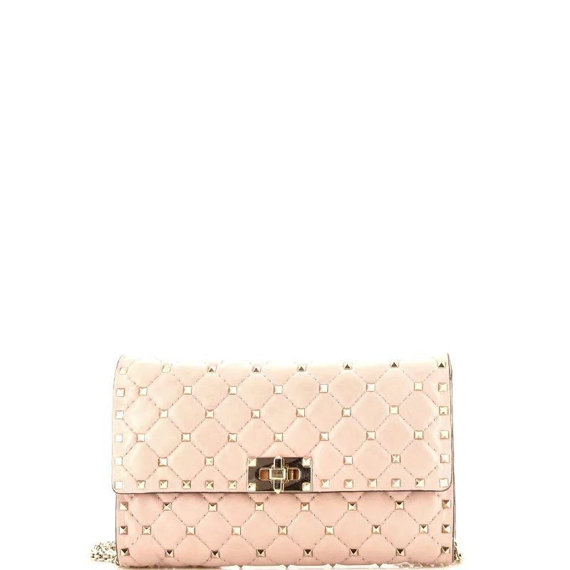 Rockstud Spike Wallet on Chain Quilted Leather Small