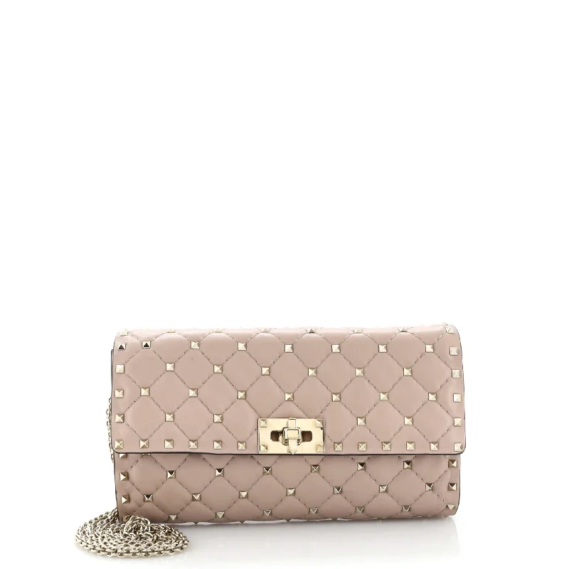 Rockstud Spike Wallet on Chain Quilted Leather Small