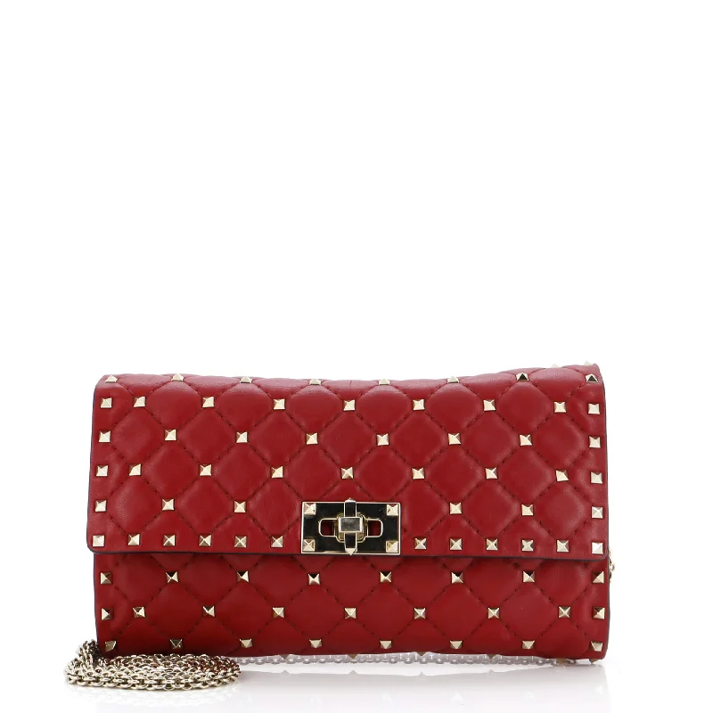 Rockstud Spike Wallet on Chain Quilted Leather Small