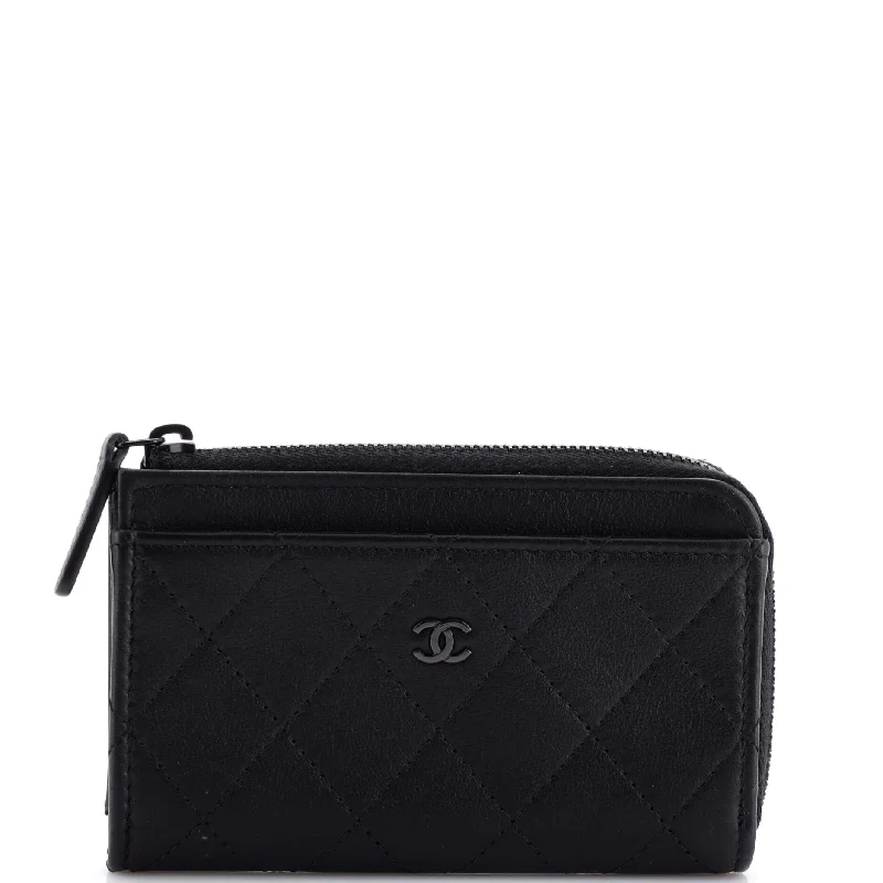 So Black Zip Around Card Holder Quilted Lambskin