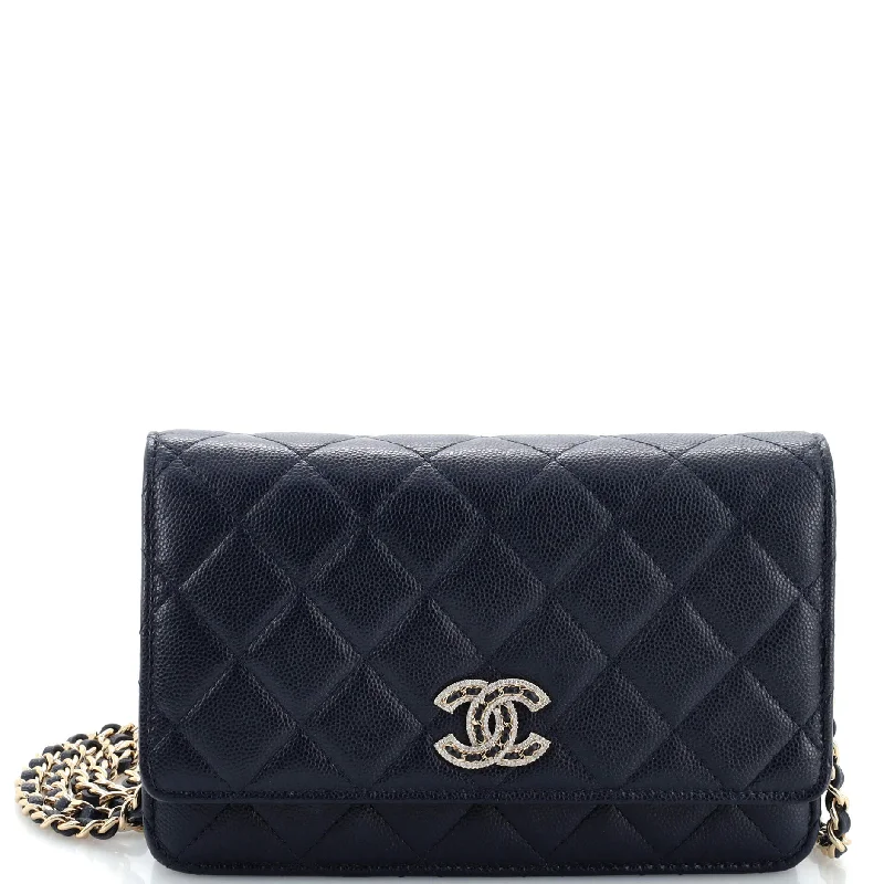 Twisted Crystals CC Wallet on Chain Quilted Caviar