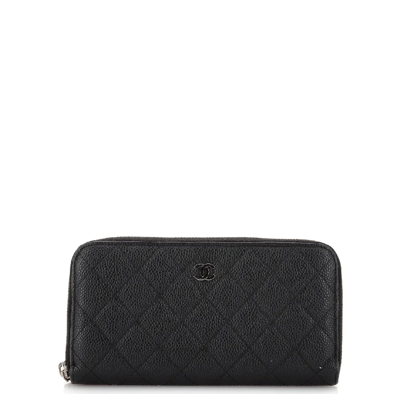 Zip Around Wallet Quilted Caviar Long