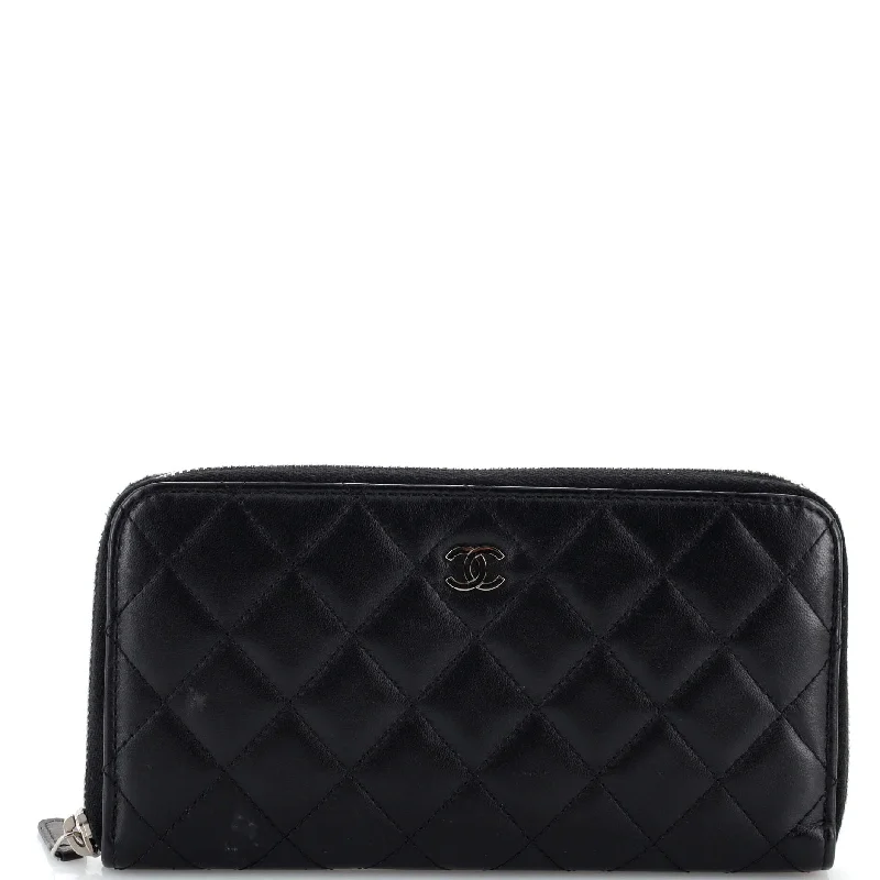 Zip Around Wallet Quilted Lambskin Long