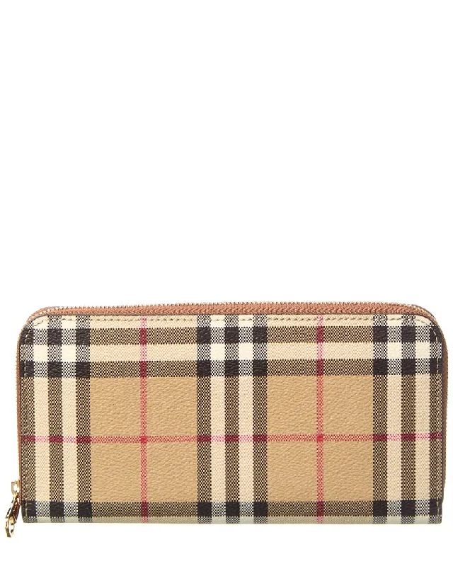 Burberry Check E-Canvas Zip Around Wallet