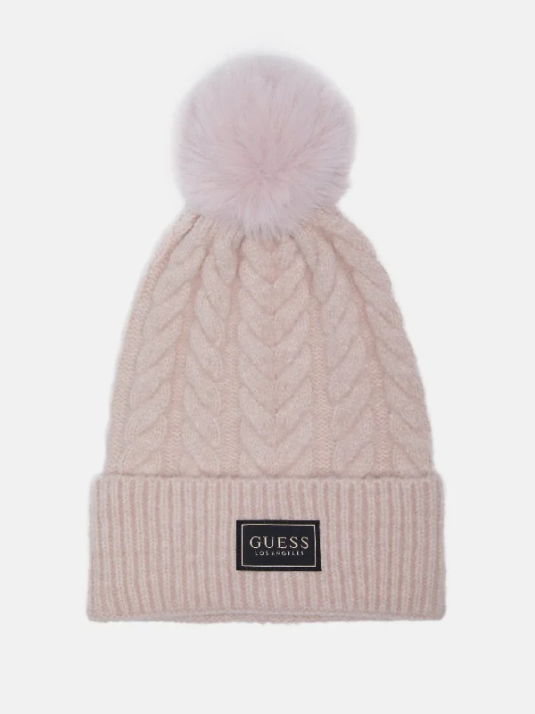 Cable-Knit Pom Pom Logo Beanie