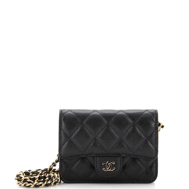 Classic Flap Card Holder on Chain Quilted Caviar Mini