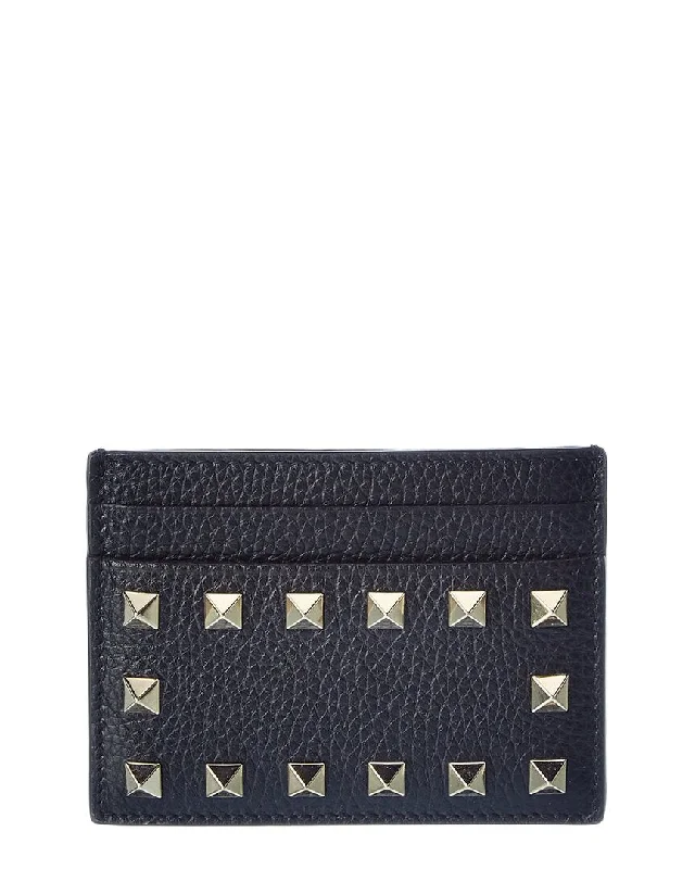 Valentino Rockstud Grainy Leather Card Holder