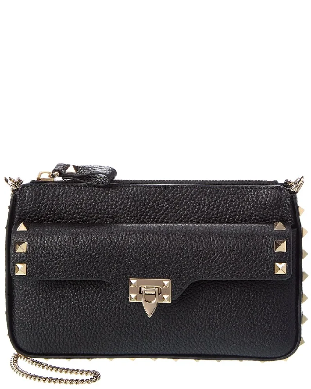 Valentino Rockstud Grainy Leather Wallet On Chain