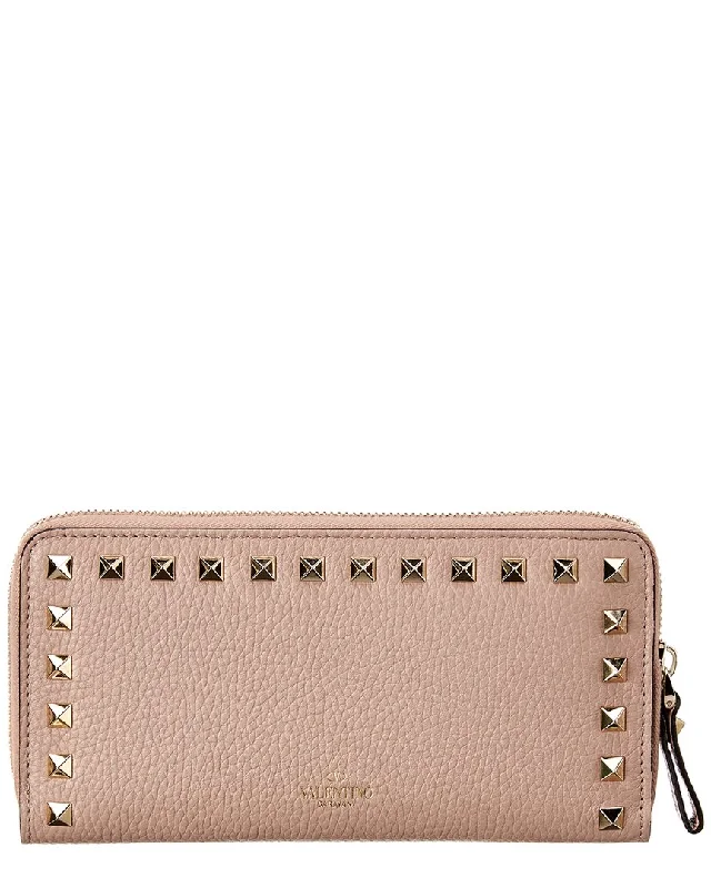 Valentino Rockstud Grainy Leather Zip Around Wallet