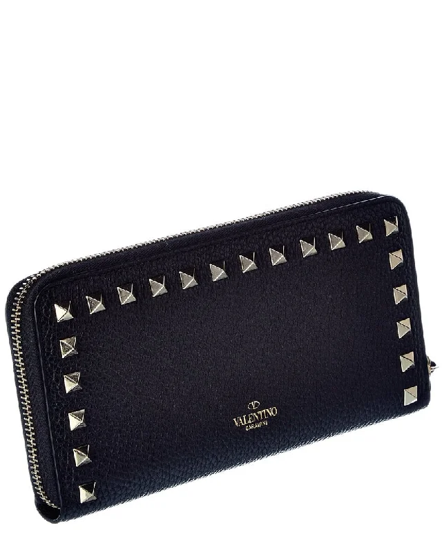 Valentino Rockstud Grainy Leather Zip Around Wallet