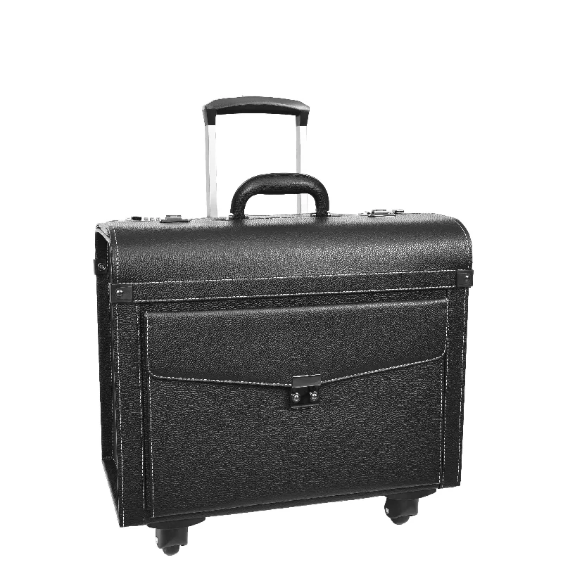 Four Wheel Pilot Case Faux Leather Cabin Bag Commander Black