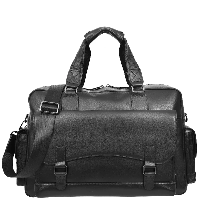 Leather Holdall Mid Size Weekend Bag Kensington Black