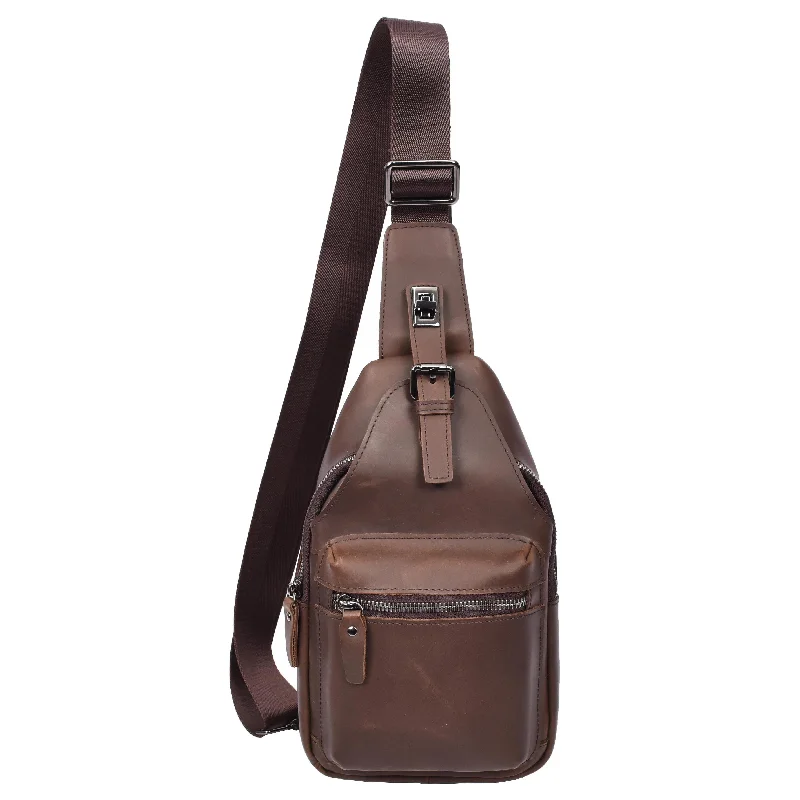 Real Leather Cross Body Chest Bag Phoenix Brown Hunter