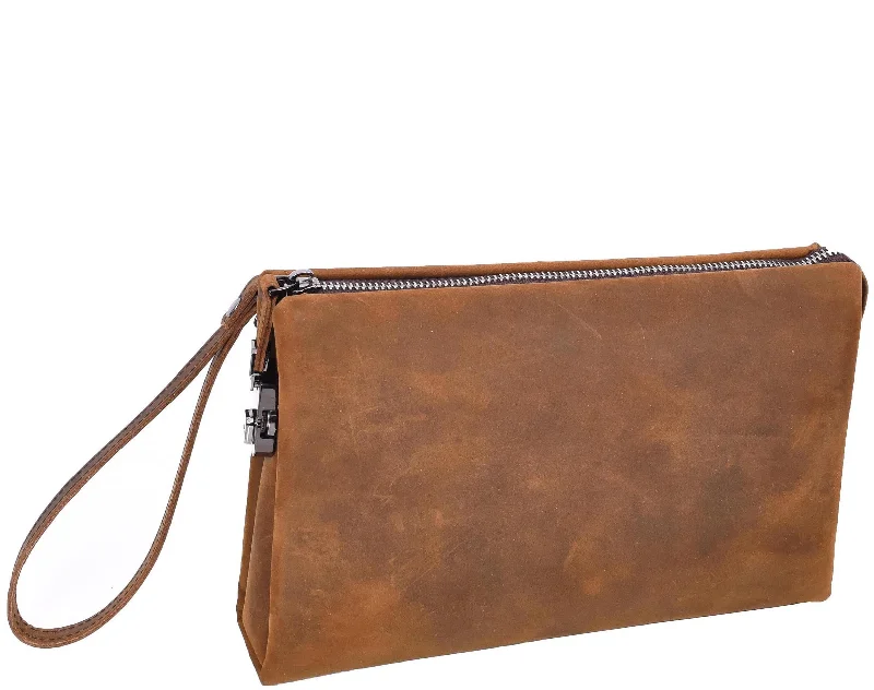 Real Leather Lockable Wrist Bag Thames Tan Hunter