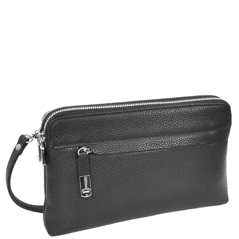 Real Leather Pouch Wrist Bag Stirling Black