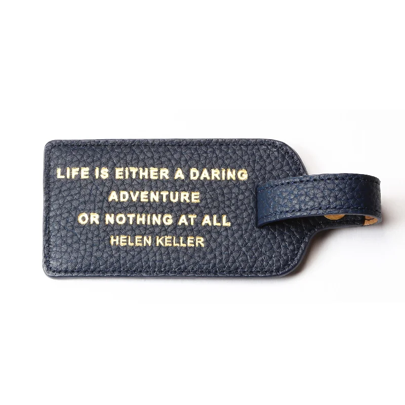 Navy Leather Luggage Tag - Life Is A Daring Adventure