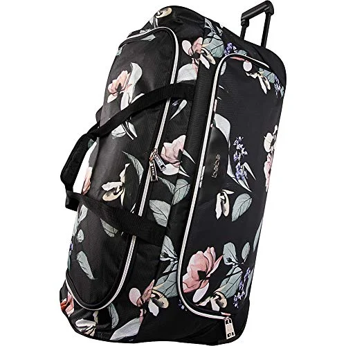 BEBE Women's 30" Rolling Duffel, Black Floral, One Size