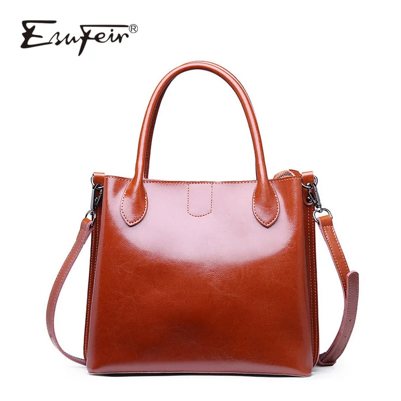 Esufeir 2018 Genuine Leather Women Handbag Buckle Zipper Vintage Shoulder Bag Messenger Bag