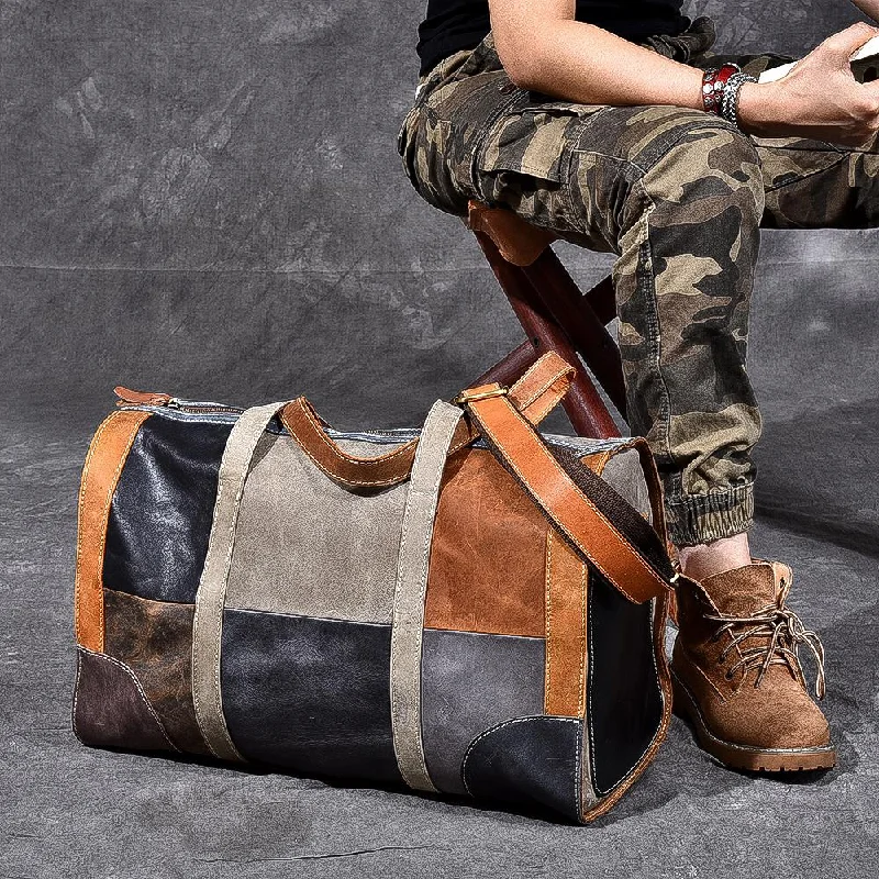 Full Genuine Leather Military Duffel Bag Distressed Leather Travel Bag Weekender Overnight