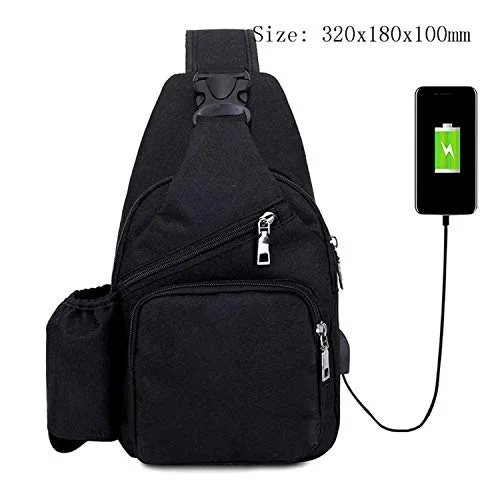 Male Leisure Sling Chest Pack Crossbody Bags for Men Messenger Canvas USB Charging Leather Handbag Shoulder Bags