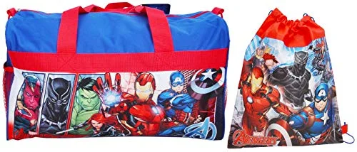 Marvel / Avengers Duffel Travel Bag & Sling Bag Iron Man Black Panther Print