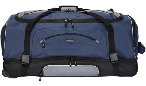 Travelers Club 36" ADVENTURE Double Packing Compartment Rolling Duffel, Navy with Gray Color Option