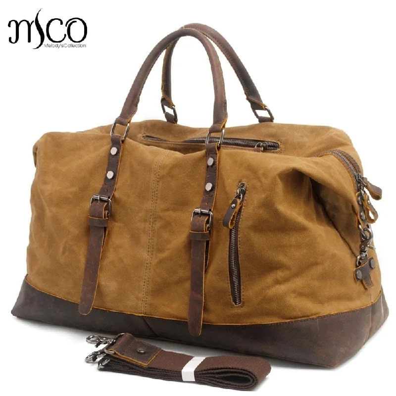 Waterproof Duffel Bag Men Canvas Carry On Weekend Bags Vintage Military Shoulder Handbag Leather